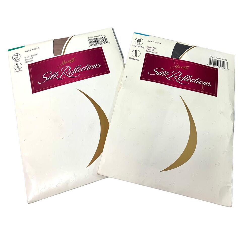 2 Pr Hanes Silk Reflections Pantyhose Sz‎ AB Barely Black / Natural Silky Sheer